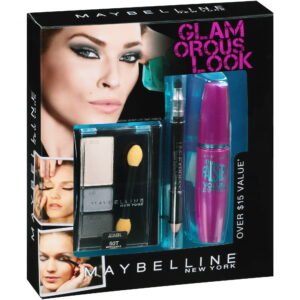 Maybelline Glamorous Look The Falsies Mascara (Very Black) + Eyeliner (Ebony Black) + Eye Shadow Trio (Impeccable Greys) Set.