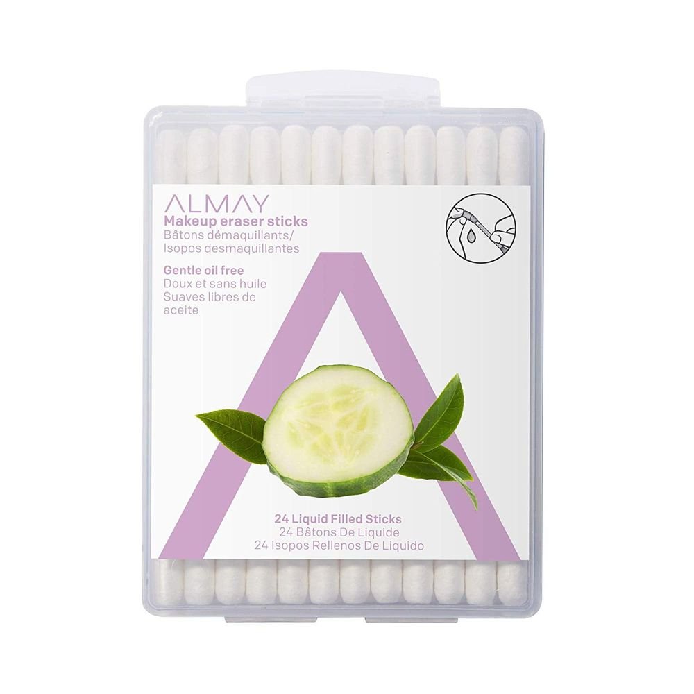 Almay Oil Free Gentle Makeup Eraser Sticks, Makeup Remover Cotton Swabs with Aloe, Hypoallergenic, Cruelty Free, Fragrance Free, Dermatologist Ophthalmologist Tested, 24 Count